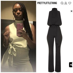 Mint Green Scuba High Neck Tie Waist Jumpsuit